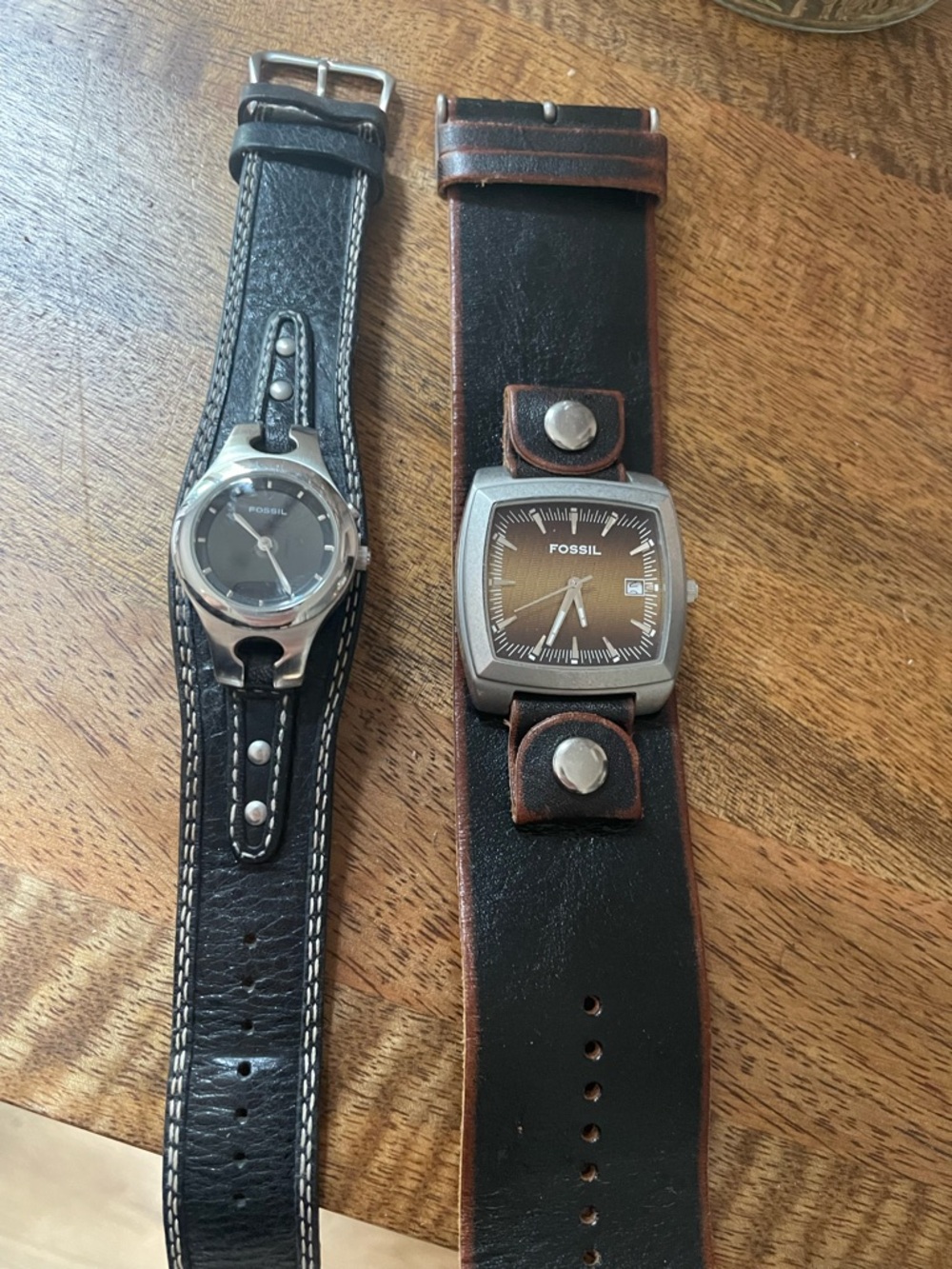 Two Fossil Brown and Black Leather Watch Strap